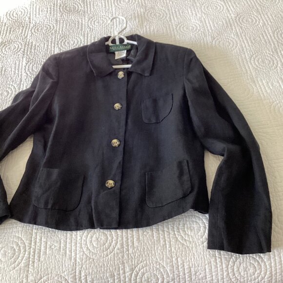 Harve Benard Black 100% Linen Button-Up Jacket Womens Size 12 Pockets - Picture 4 of 10